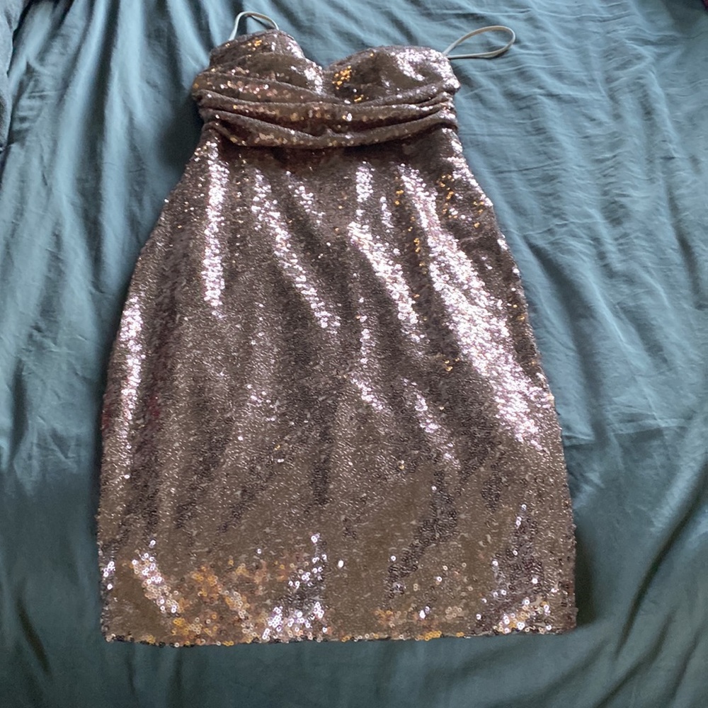 Strapless Sequin Midi Dress - Silver
